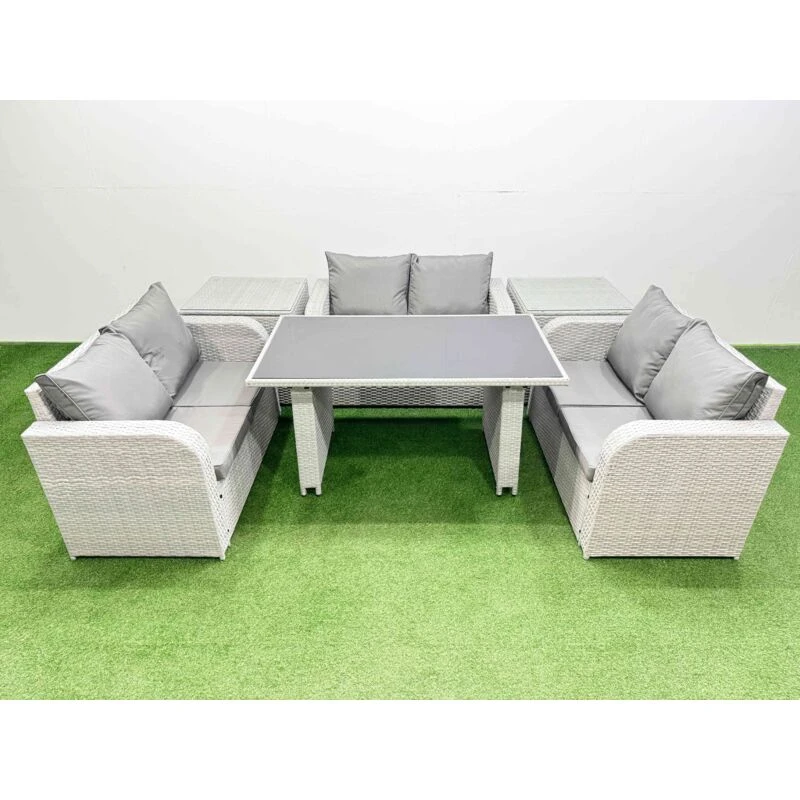Image of Fimous 6 Seater Patio Garden Furniture Sets with 2 Side Tables Light Grey Light Grey Unisex