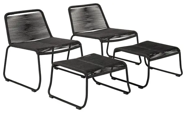 Image of Pacific Pacific Pang Pair of Metal Garden Chair with Stools - Black