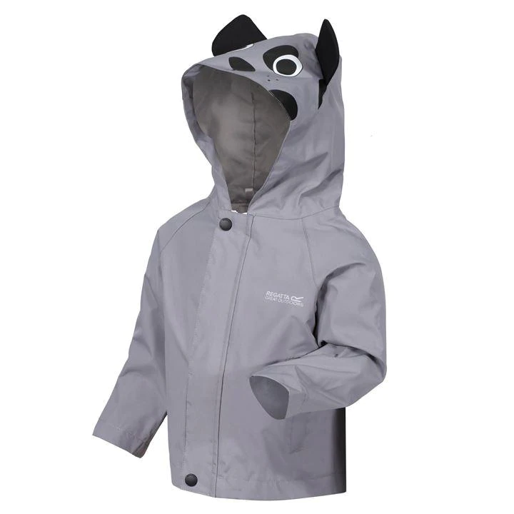 Image of Regatta Grey Kids Animal' Character Waterproof Hooded Jacket - 6-12 months