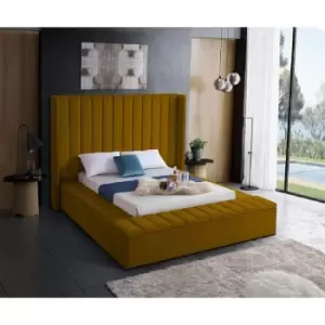Image of Kensington Upholstered Beds - Plush Velvet, Double Size Frame, Mustard - Mustard