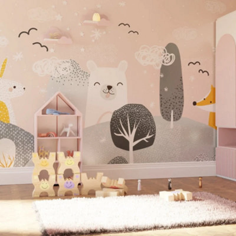 Image of Superfresco Easy Scandi Animals Pink Blue Print To Order Fixed Size Mural