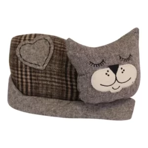 Image of Sleeping Cat Fabric Doorstop, Brown
