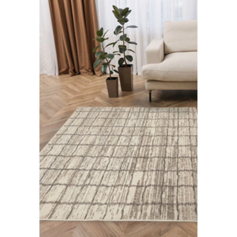 Image of Homemaker Homemaker Cadiz Check Natural Cut Pile Rug - 170x120cm