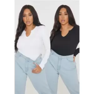 Image of Missguided Plus Size 2 Pack Long Sleeve T Shirts - White
