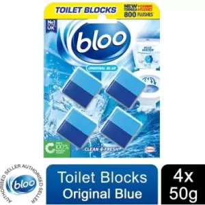 image of Bloo - Toilet Rim Blocks Original Blue Clean+Fresh with Fresh Fragrance, 4x50g