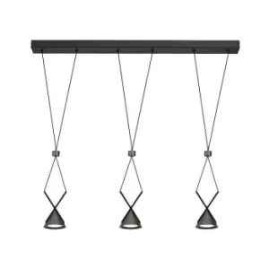 Image of Bar Linear Ceiling Pendant 3 Light, 3 x 3W LED, 3000K, 350lm, Sand Black, Grey - Luminosa Lighting