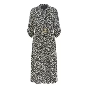 Image of Mela London Black Ditsy Daisy Pleated Midi Dress - Black