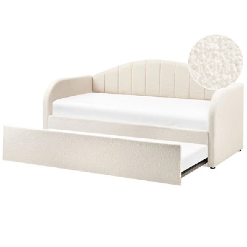 Image of Beliani Trundle Bed Boucle Eyburie 90 X 200 Cm (Eu Single) Light Beige