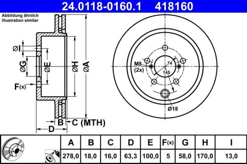 Image of Brake disc ATE 24.0118-0160.1