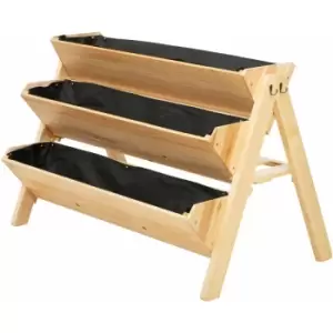 image of 3 Tier Wooden Garden Raised Bed Plant Bed with Clapboard and Hooks - Outsunny