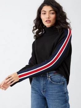 Image of Tommy Hilfiger Maisy Funnel Neck Sweater - Black, Meteorite, Size XS, Women