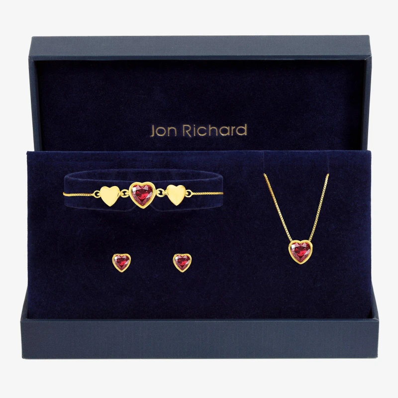 Image of Jon Richard Gold Plated Crystal Heart Trio Set - Gift Box Jewellery Sets One Size Gold 40068410000