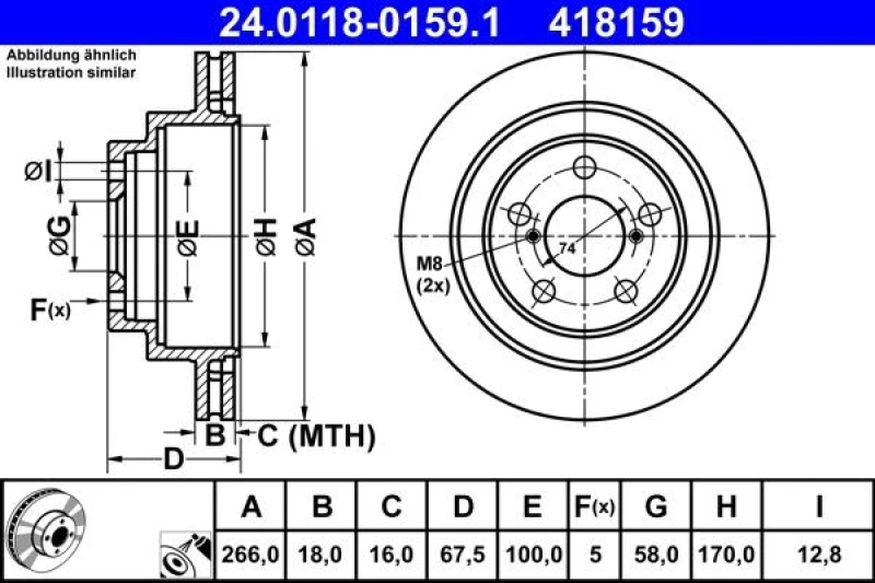 Image of ATE 24.0118-0159.1 Brake disc Vented, Coated Brake Disc (82)