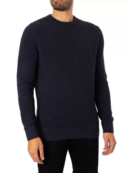 Image of Superdry Eclipse Navy Heather Textured Crew Knit Jumper Navy Male S 200633UK