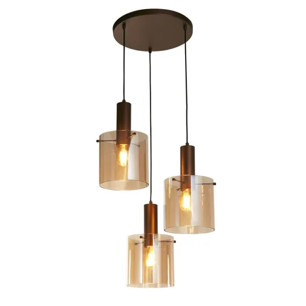 Image of Searchlight Sweden 3 Light Cluster Ceiling Pendant - Brown with Amber Glass