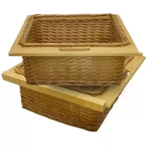 image of 2 x Pull out Wicker Basket Drawer 600mm Kitchen Storage Solution - Brown