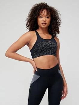 image of Nike Medium Support Swoosh Leopard Print Bra - Black, Grey Leopard Size M Women