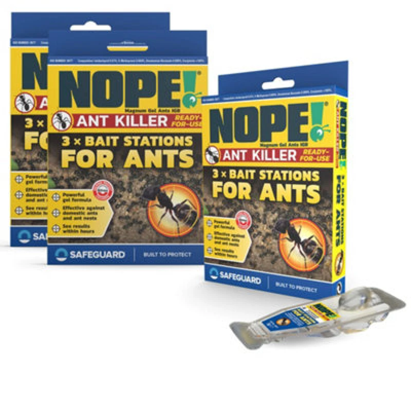 Image of NOPE! Nope Ant Killer 3 X Bait Stations Box X 3 Pack. Traps For Indoor & Outdoor. Eradicates Ants And Their Colony & Nest