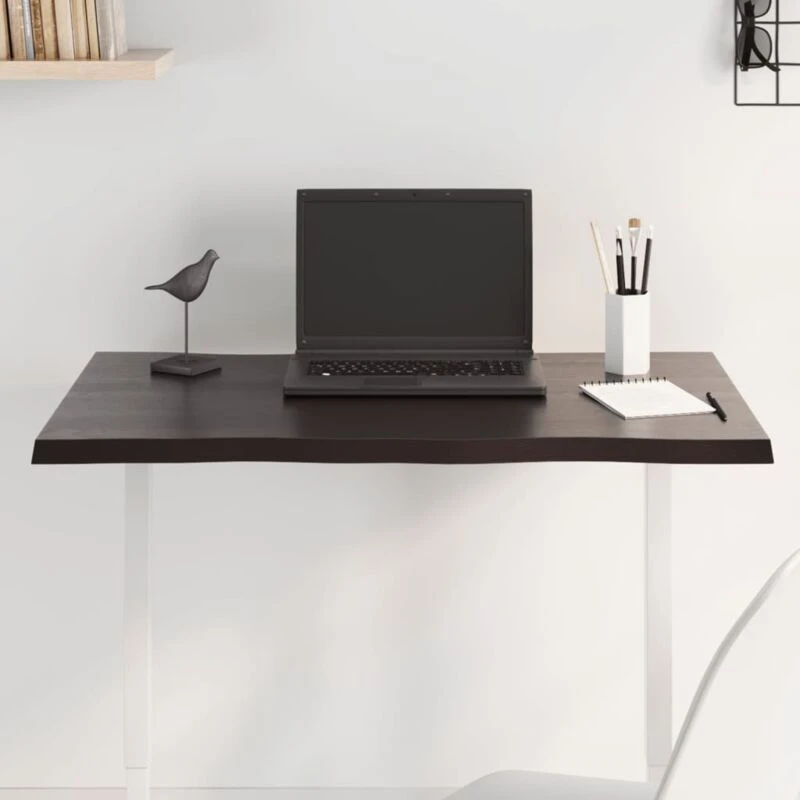 Image of Vidaxl Table Top Dark Grey 80X40X2cm Treated Solid Wood Oak Live Edge, Brown 364004