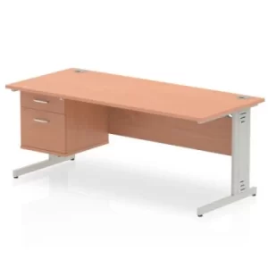 Image of Impulse 1800 Rectangle Silver Cable Managed Leg Desk Beech 1 x 2 Drawer Fixed Ped