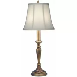 image of Loops - Table Lamp Tall Slim Stem Ivory Shadow Shade Antique Brass LED E27 60W