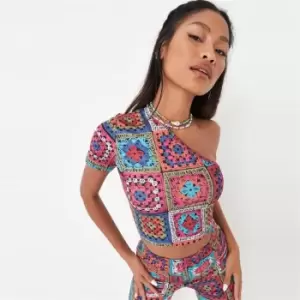 Missguided Crochet Look One Shoulder Crop Top - Multi