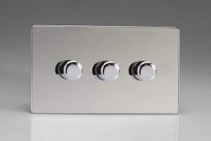 Image of Varilight 3 Gang 2 Way Push On/Off Rotary LED Dimmer 3 x 0 120W (1 10 LEDs) (Twin Plate) - JDCDP303S