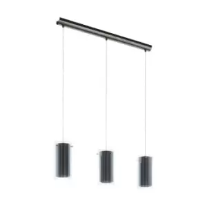Image of Pendant Light Colour Satin Nickel Shade Clear Grey Glass Fabric Bulb E27 3x16W