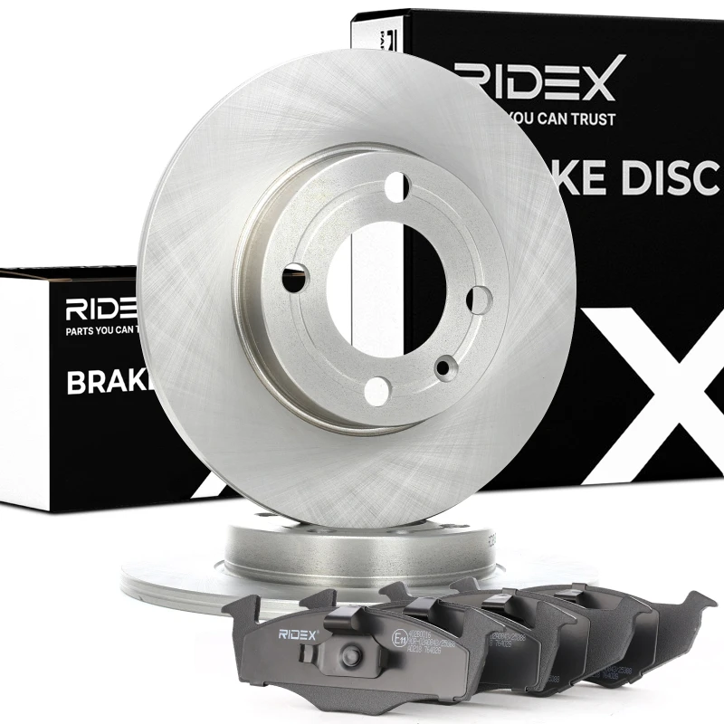 Image of RIDEX 3405B0355 Brake disc and pads set Front Axle, Brake Disc Type: Solid Brake Set,disc brakes (3405)