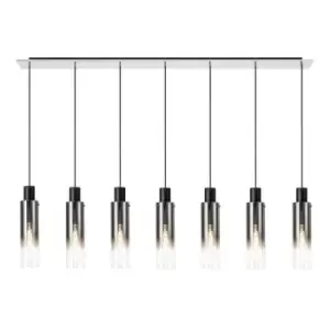 image of Luminosa Linear Pendant, 7 Light Adjustable E27, Black, Smoke Fade Glass