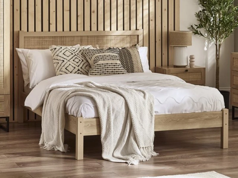 Image of Julian Bowen Padstow Rattan and Oak Wooden Bed Frame - 5ft King Size