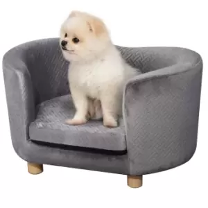 Image of PawHut Pet Sofa Couch, Dog Bed, Cat Lounger, Modern Furniture w/ Wooden Legs Removable Cushion for Small Dogs, 65x44.5x36 cm, Grey