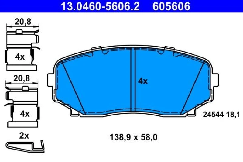 Image of ATE 13.0460-5606.2 Brake pad set with acoustic wear warning, with accessories Brake Pad Set,disc brake (402)