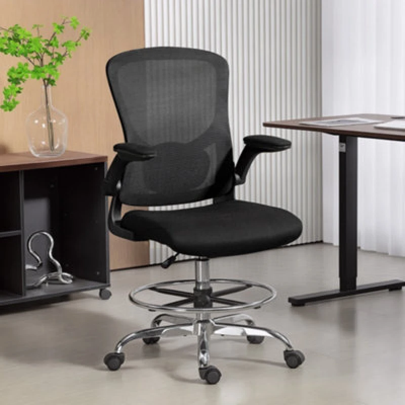 Image of Homcom Ergonomic Tall Office Chair, 360 Degree Swivel Task Stool, Black