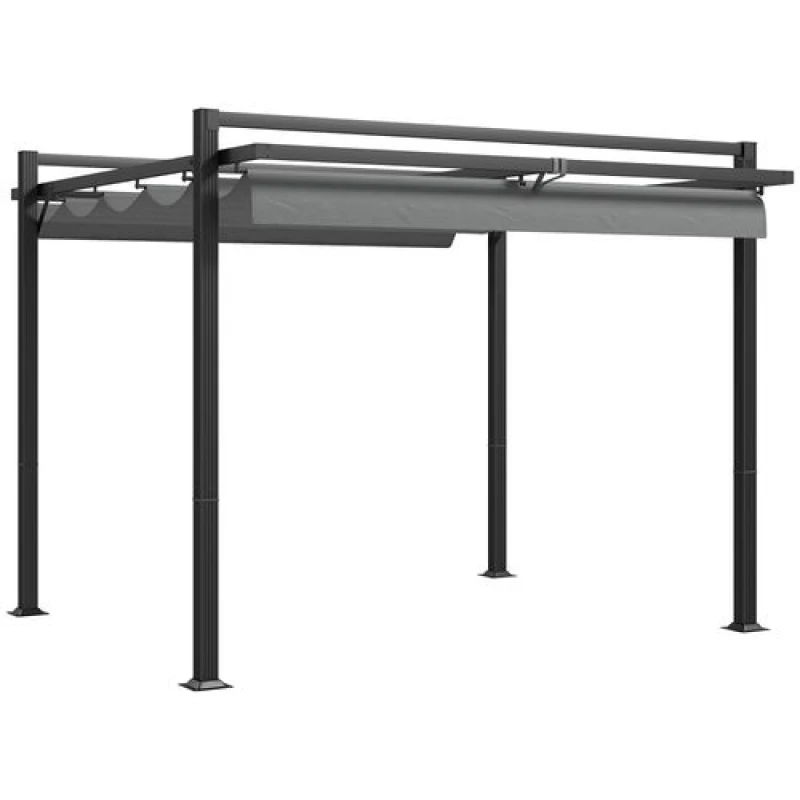 Image of Outsunny Pergola with Retractable Roof and Aluminium Frame, Grey 3 x 3m - Outsunny 5056725360856