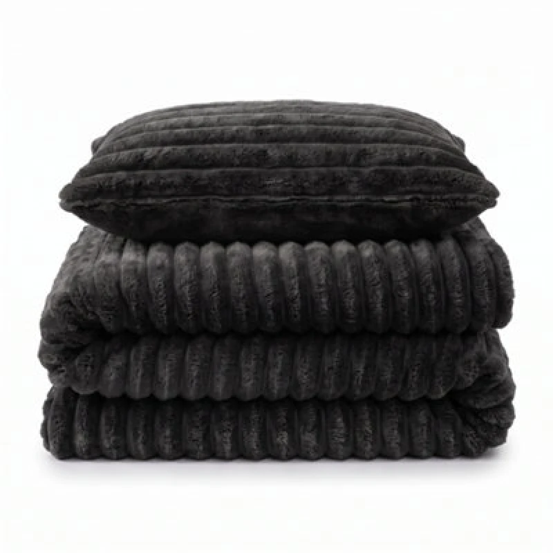 Image of Velosso Black Jumbo Cord Faux Rabbit Fur Duvet Cover And Pillowcase Set Double