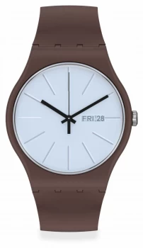 Image of Swatch LAKI Brown Silicone Strap Blue Dial SO29M701 Watch