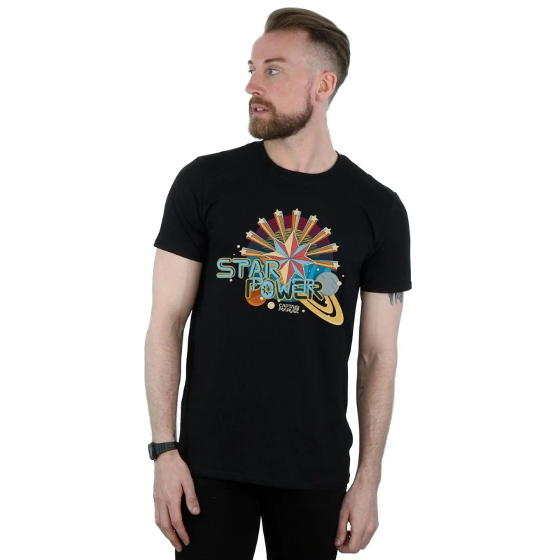 Image of Marvel Marvel Men Captain Star Power T-Shirt in Black Size: Small Black S Male 5059114193479