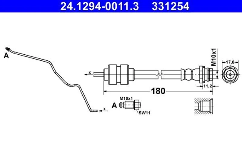 Image of ATE 24.1294-0011.3 Brake Hose Steel Braided, with pipe Brake Hose (83)