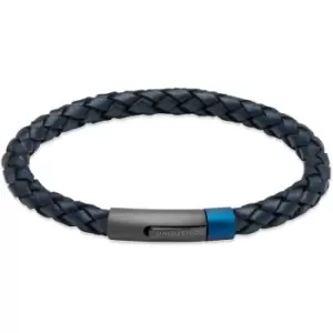 image of Unique & Co. Navy Blue Leather Bracelet with Blue/Gunmetal Plated Clasp