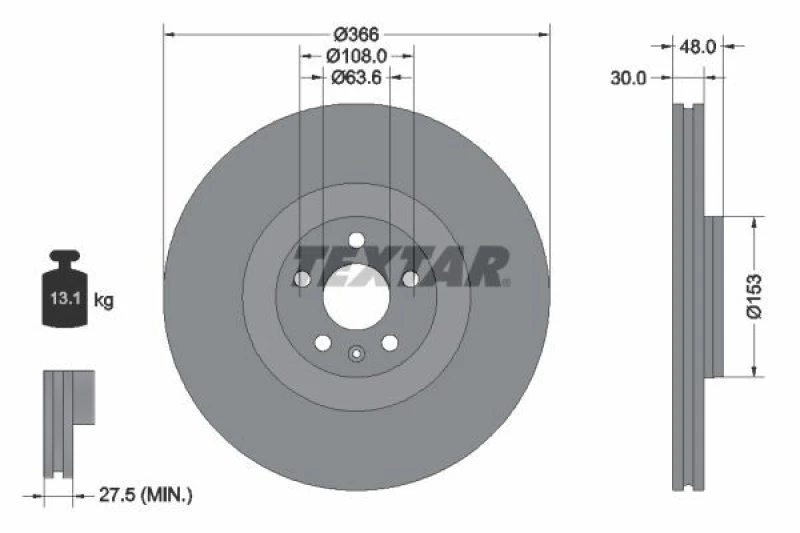 Image of Brake disc TEXTAR 92308905