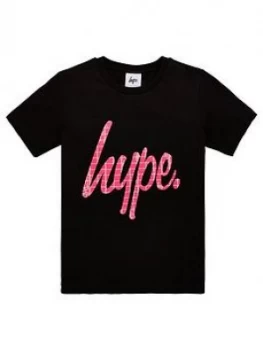 Image of Hype Girls Pink Snake Script Short Sleeve T-Shirt - Black, Size Age: 9-10 Years, Women