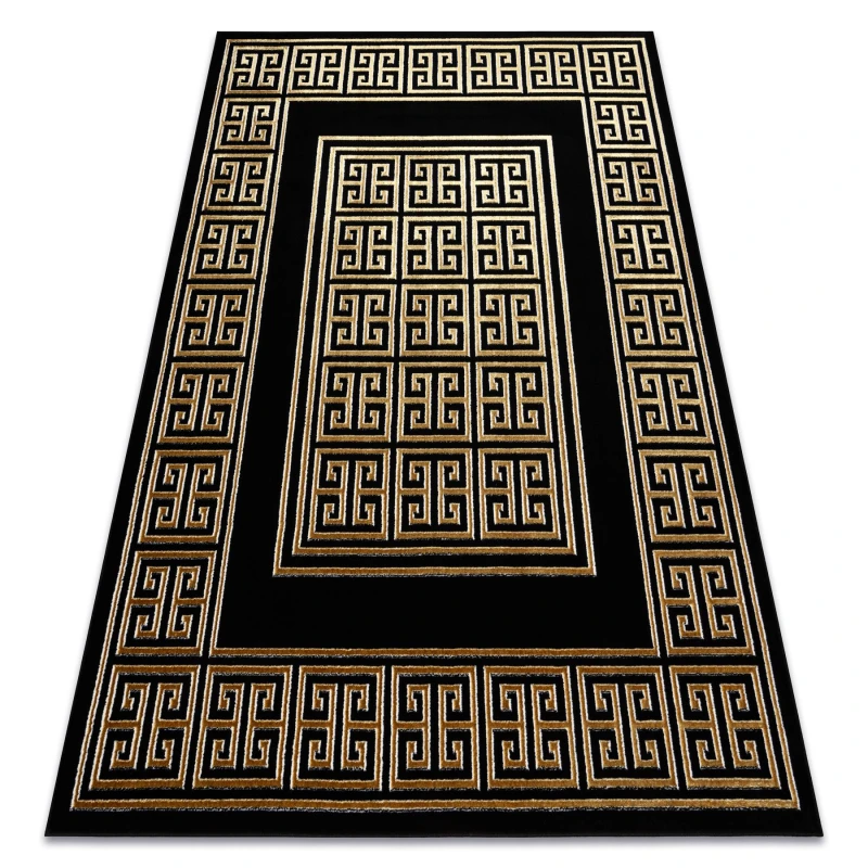 Image of RugsX Carpet Allure 1968 Greek Key, Frame - Structural, Stylish, Glamour Black / Gold 80X150 Cm