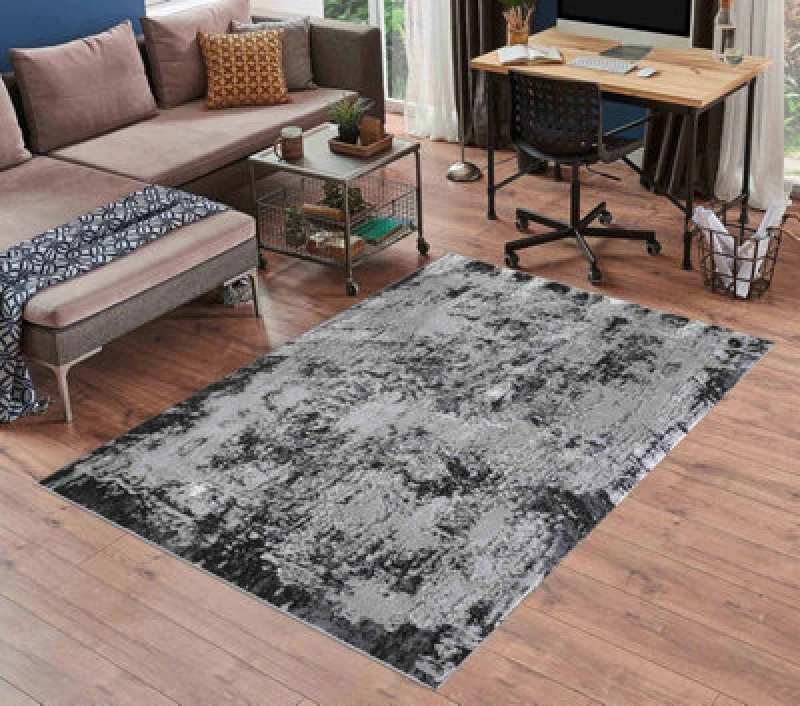 Image of Serenity Modern Abstract Acrylic Contemporary Area Rugs Black 80X150 Cm