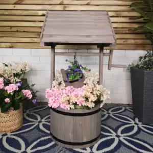 Image of Outdoor Wooden wishing well Garden Patio Planter Decoration in Grey