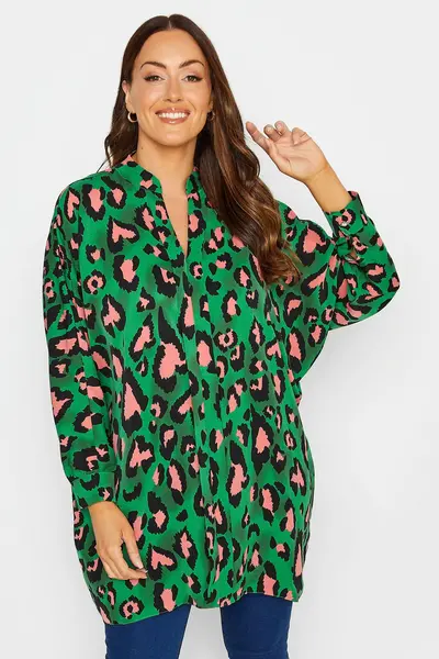 image of M&Co Printed Blouse Dark Green