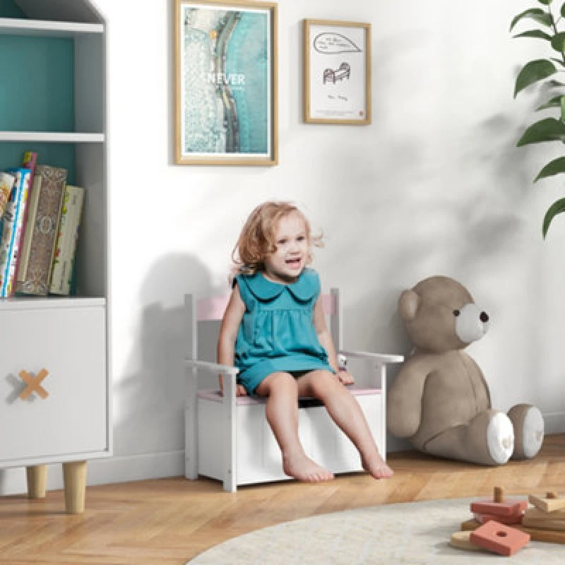 Image of AIYAPLAY Aiyaplay - 2 in 1 Toy Box for Kids with Safety Lid for Bedroom, Nursery, Pink 5056725591182
