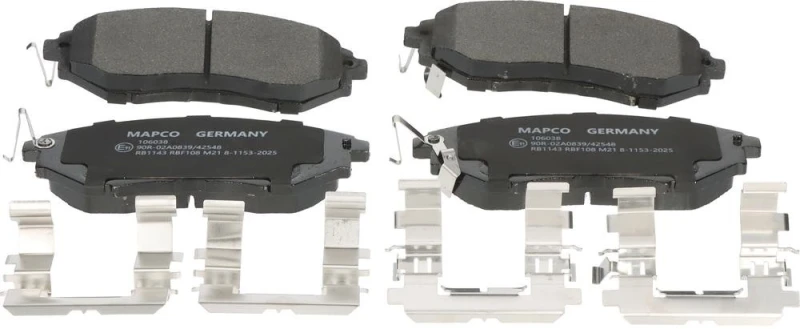 Image of MAPCO 106038 Brake pad set Front Axle, with acoustic wear warning, with accessories, with anti-squeak plate Brake Pad Set,disc brake (402)