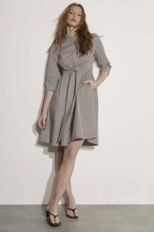 Image of Apricot Womens Cotton Stripe Shirt Mini Dress in Brown Size: 8 Brown Female 8