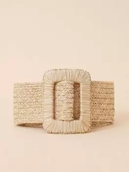Image of Accessorize Square Buckle Natural Weave Belt, Cream, Size M/L, Women